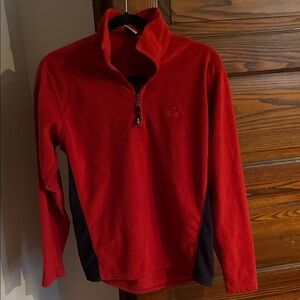 Men's Red Zip-Up Fleece Pullover with Contrast Panels